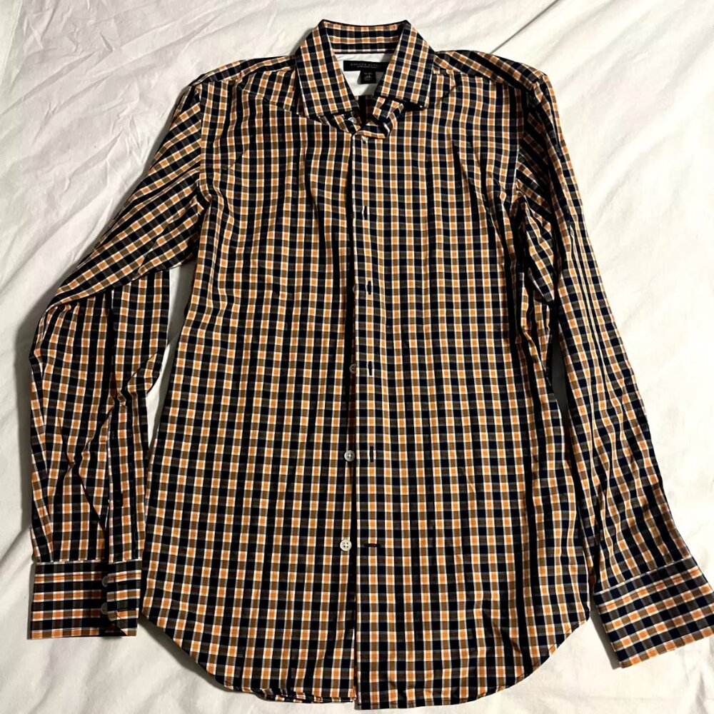 Banana Republic Non-Iron Slim Fit Button Down Orange and Navy Dress Shirt - XS